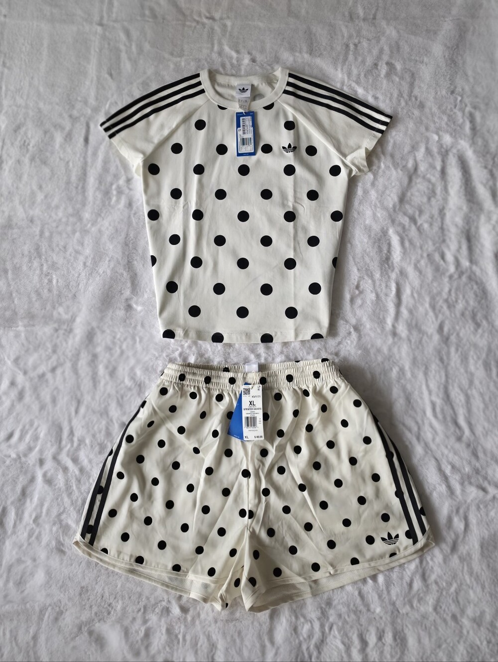 NWT Adidas Originals Slim Fit Polka Dot Cali T-Shirt & Sprinter Shorts | XL - Picture 4 of 9